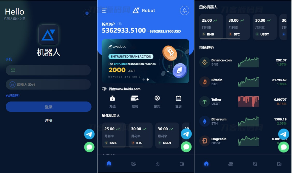 五国语言收益理财BTC虚拟币质押定期存币系统源码_加密货币机器人量化交易系统_内附搭建教程-爱客来开发
